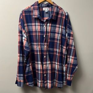 Coral, white and blue boyfriend shirt.